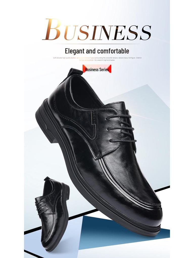 Men's Genuine Leather Lace-Up Business Casual Shoes - Breathable Soft Sole