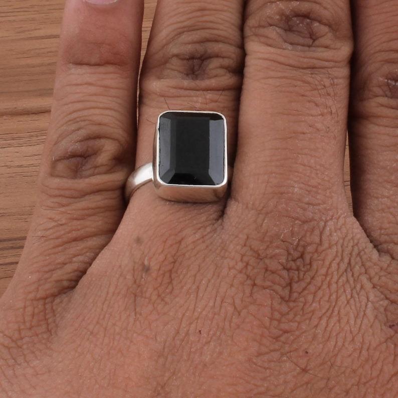 Solid 925 Sterling Silver Black Onyx Gemstone Handmade Designer Ring Mens Ring Unisex Gift Ring Statement Ring
