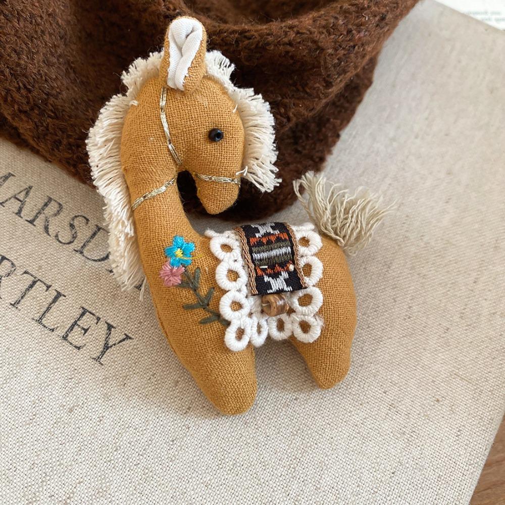 Cute Embroidery Horse Brooch Flower Cloth Fabric Pony Brooch Kawaii Cartoon Sweater Pin  Girl