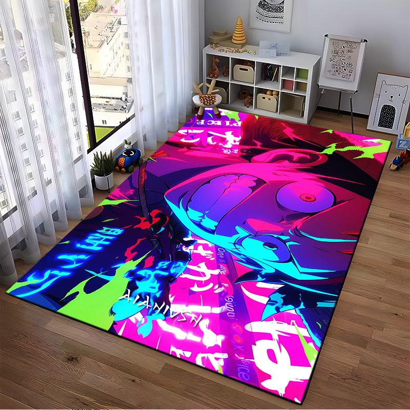 Anime-Inspired Graphic Carpet with Neon Colors and Bold Character Design Suitable for Use As an Anti-slip for Living Room Bedroom Sofas