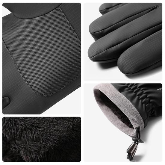 Yousheng 1 Paar Winterhandschuhe mit verstellbaren Kordelzugbündchen Wasserdicht Winddicht Wärmespeicherung Feuchtigkeitstransport Touchscreen Anti-Rutsch-Handfläche Outdoor