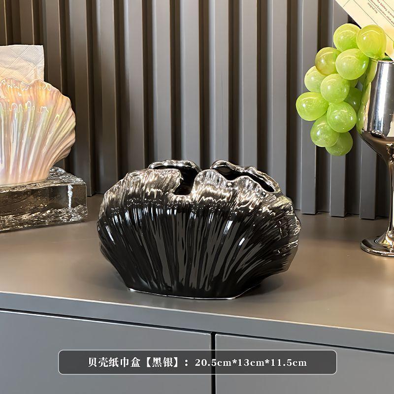 

European Shell Ceramic Tissue Box Creative Colorful Napkin Storage Tube High-end Living Room Office Drawer Box Home Decoration