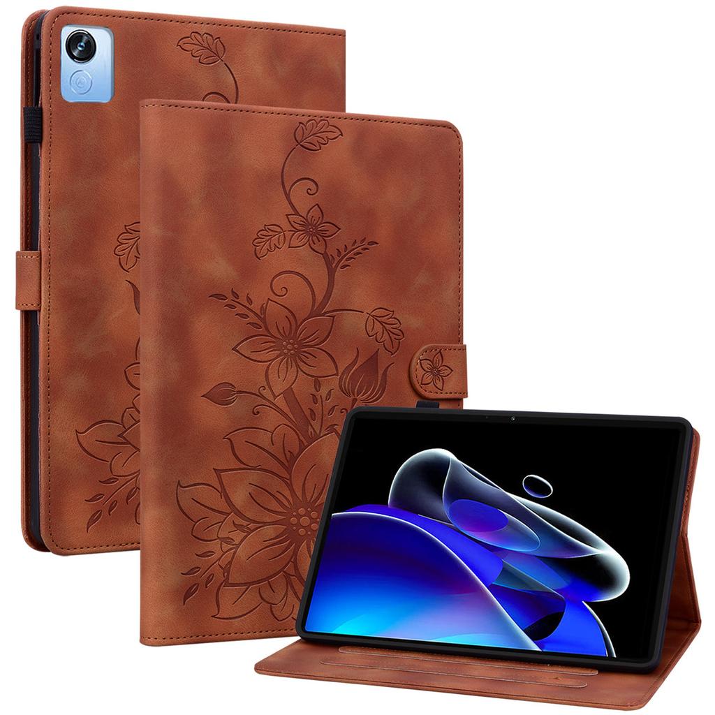 For Realme Pad X Case Lily Flower Imprint Leather Drop-proof Tablet Cover with Card Holder