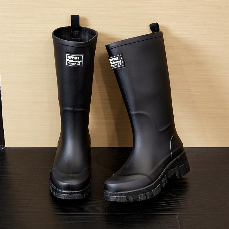 Women s rain shoes fashion rain boots tall waterproof shoes adult waterproof boots non-slip rubber shoe cover shoes thick sole 36 чёрный