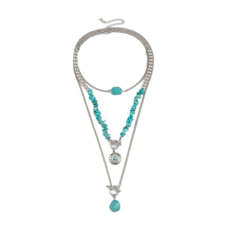 

Retro Beaded Geometry Turquoise Necklace Adjustable Length Neckchain Women s Fashion Accessories for Casual Occasions