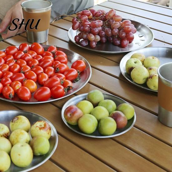 Outdoor Picnic Plate Camping Dinner Stainless Steel Serving Rustproof Integrated Design Heat-Resistant Reusable Dishwasher Safe Feeding