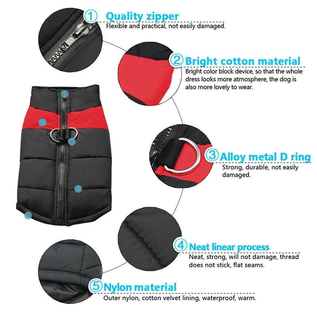 Waterproof Cold Proof Dog Warm Vest Jacket Coat Winter Clothes For Small Medium Large Dogs