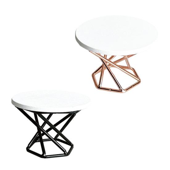 Miniaturowy Stolik Kawowy Drewniany Blat Metalowa Rama Stolik do Herbaty Model Malutki Okrągły Stolik Zabawka DIY 1/12 Meble Domku dla Lalek Akcesoria Dekoracyjne