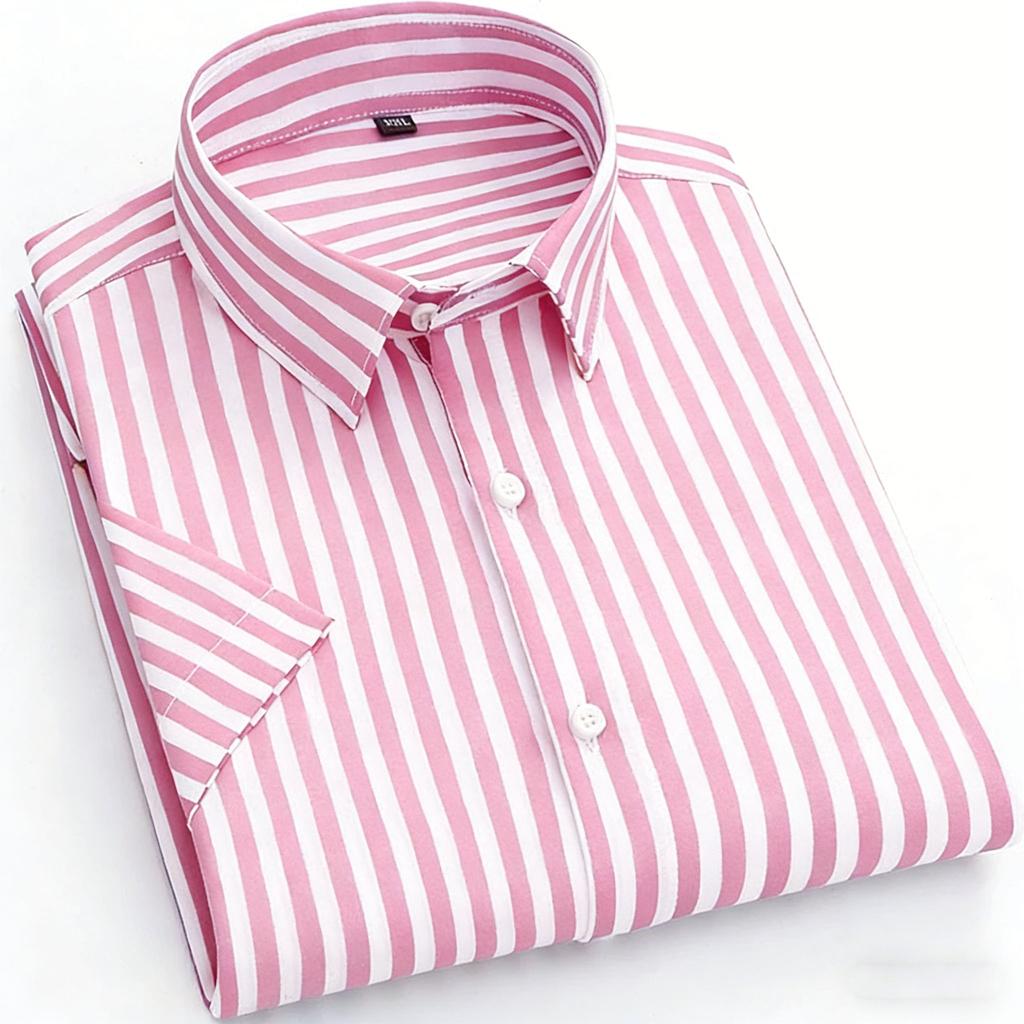 9 Colors Men's Short Sleeve Shirts Striped Business Shirts Formal Shirts Daily Wear Large Sizes XS-6XL