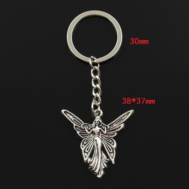 Mode 30mm Schlüsselanhänger Metall Schlüsselanhänger Schlüsselanhänger Schmuck Antik Bronze Silber Farbe plattiert Schmetterling Engel 38x37mm Anhänger