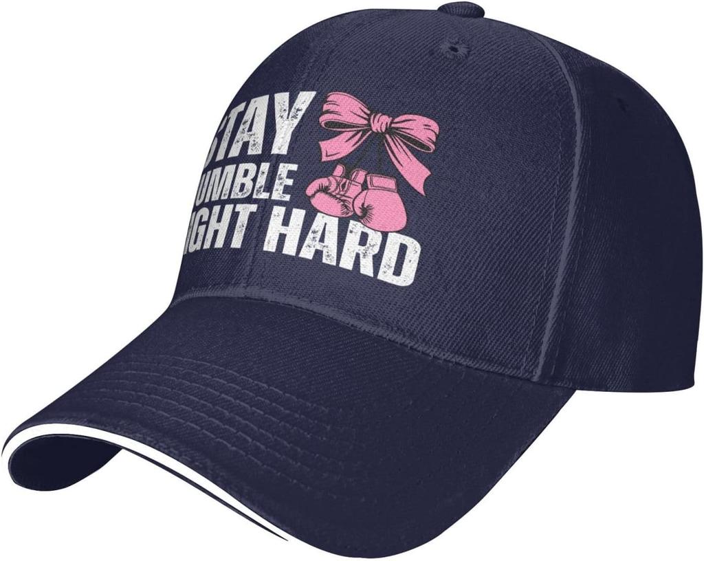 Stay Humble Fight Hard Pink Ribbon Boxing Gloves Baseball Cap Adjustable Polyester Trucker Hat for Adults