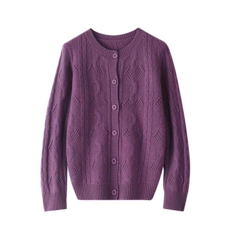 Women's 3D Crochet Thickened Wool Cardigan - Long Sleeve Knit Sweater for Autumn & Winter