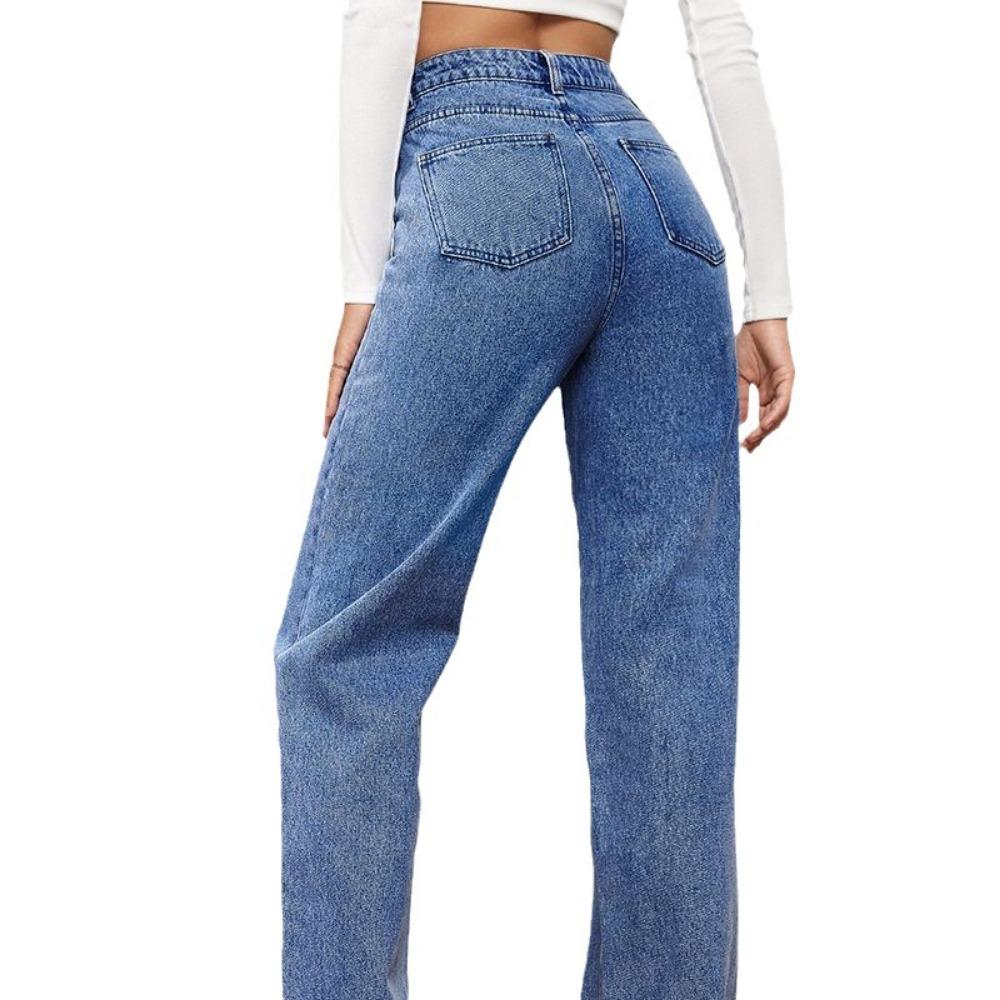 Gewaschen Denim Modische Gerade Hose Jeans Damen Hosen