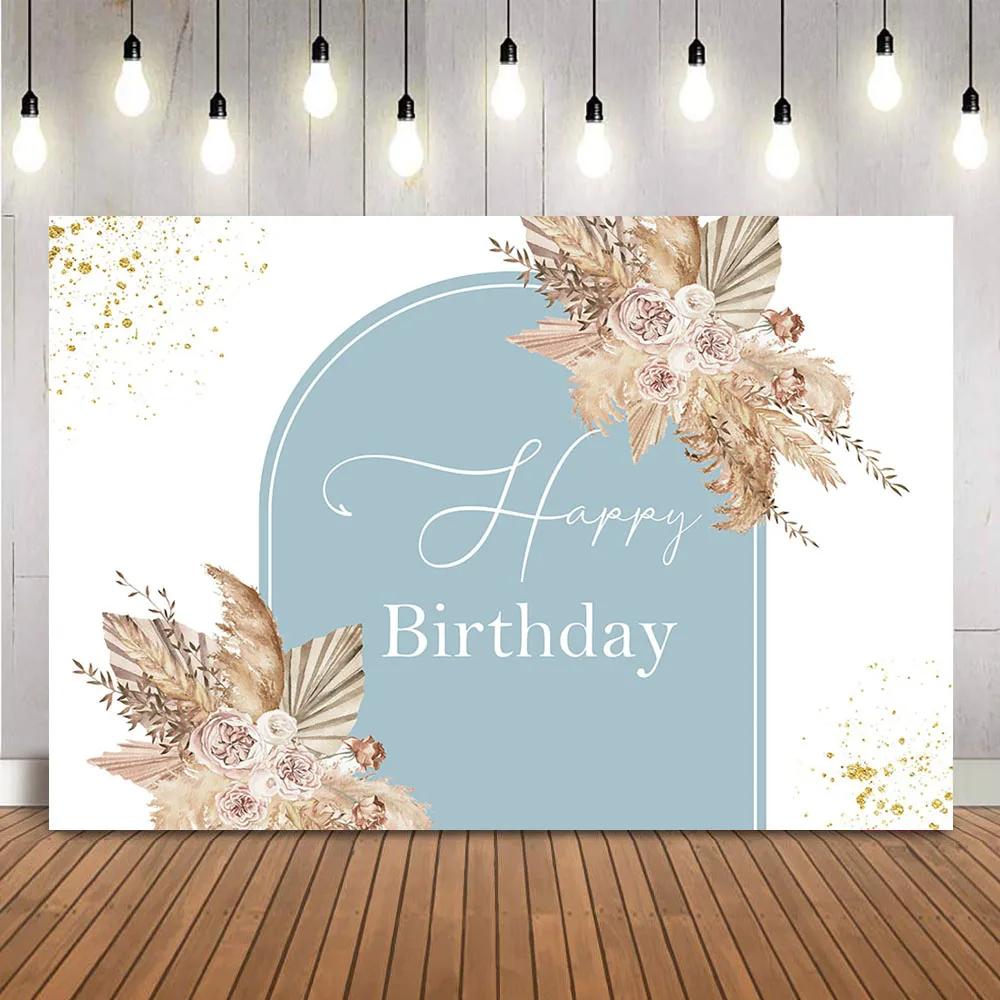 Boho Baby Shower Backdrop Pampas Grass Background for Baby Shower Theme Decoration Hello Baby Floral Boho Party Supplies