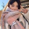 Pink Plaid Scarf for Women in Winter High End Warm Korean Style  Student  Versatile  Couple  White Scarf  Trendy