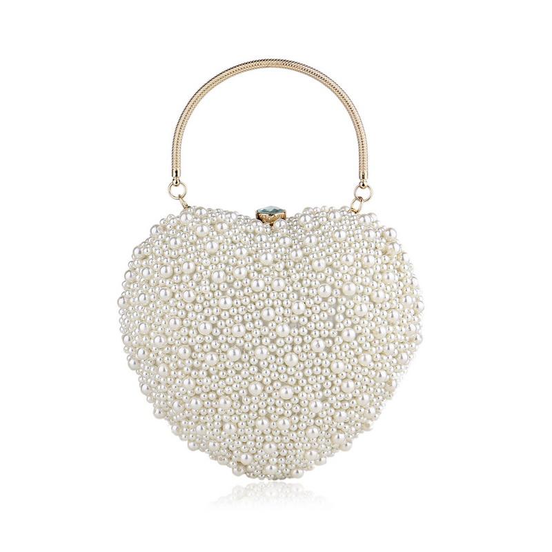 Heart Shape Women Bag Creative Handmade Heart Pearl Evening Bag Lock Weaving Packet Bag Bridal Bag Over Shoulder Bag Designer Handbag Women Bag