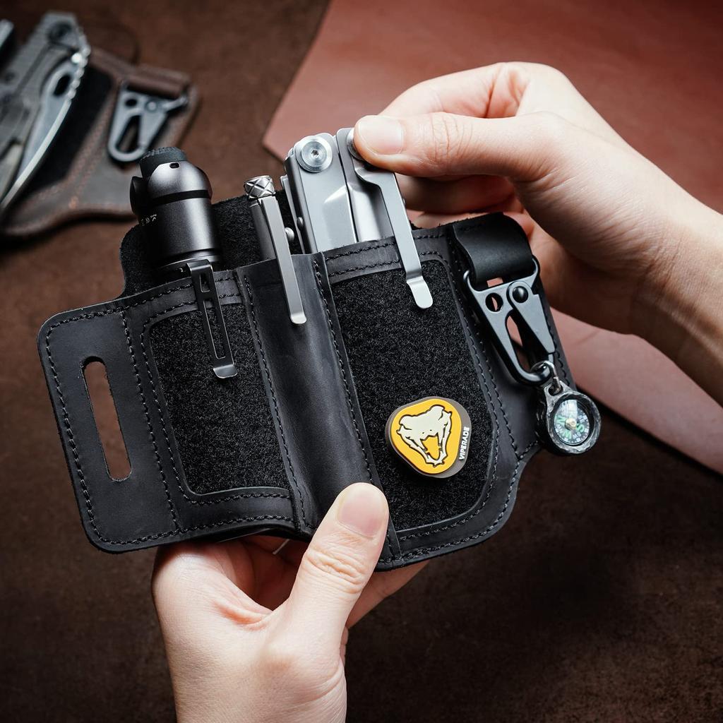 VIPERADE PL3 Lederscheide mit DIY-Patch EDC Taschenorganizer für Leatherman Scheide mit Stifthalter Taschenlampe EDC Gürtelorganizer mit Schlüsselanhänger