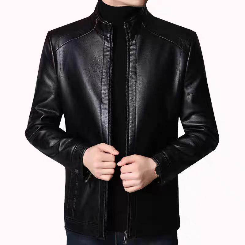 Men's Leather Jacket for Mid-Aged & Elderly: Fleece-Lined, Thickened, Windproof, Detachable Fur Collar, Winter Warmth for Dad.