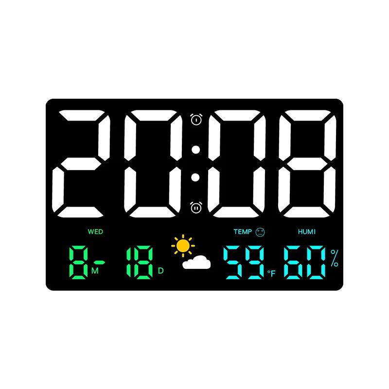 HD Large Screen LED Wall Clock with Sensing Temperature Humidity Weather Clock; Multi-functional Color Meteorological Clock