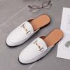 Fashion Fashion Men's Slip-on Half Slippers 2025 High Quality Leather Men Shoes Classic Mules Non-slip Half Shoes Summer White Moccasins