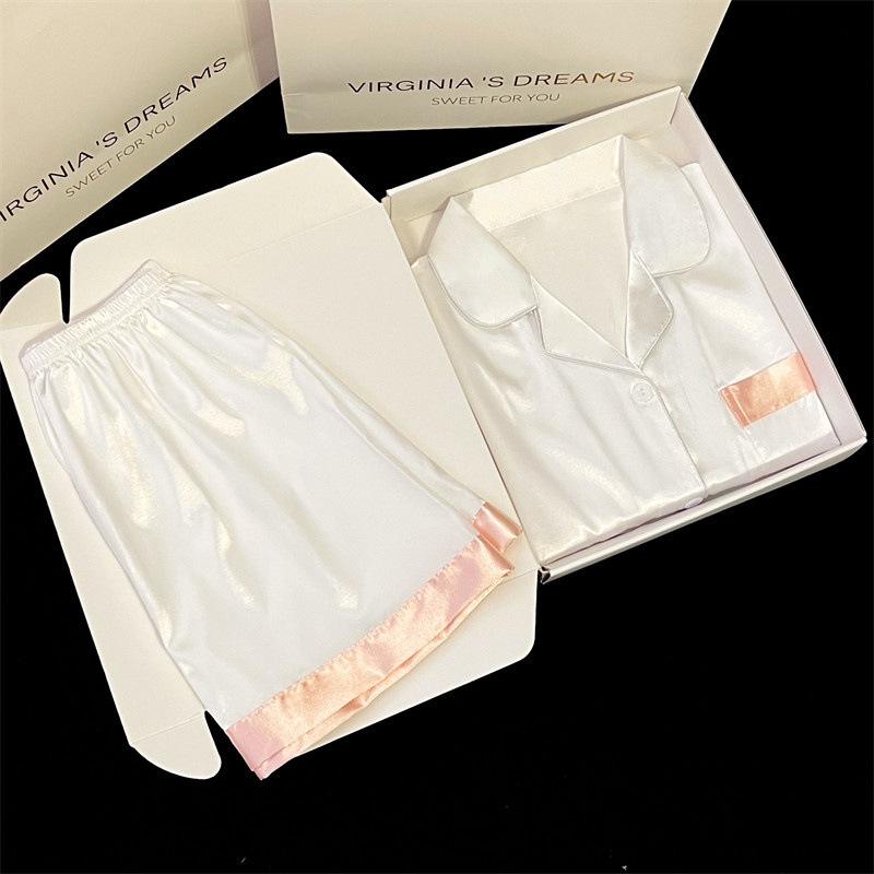 Ice Silk Pajamas Women'S Summer Thin Short-Sleeved High-Value Loungewear Suit Can Be Worn Outside