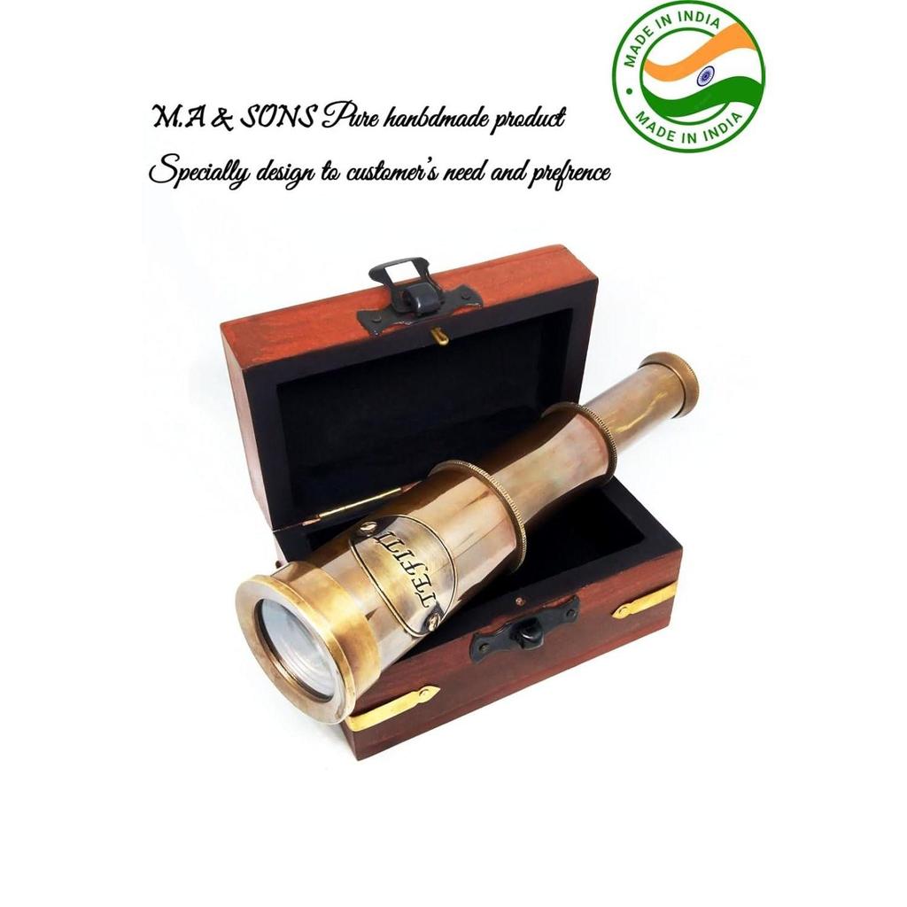 Brass Victorian Telescope 6.5 Inch – Personalized Antique Spyglass with Custom Engraved Wooden Box | Nautical Gift for Men, Decor & Collectors