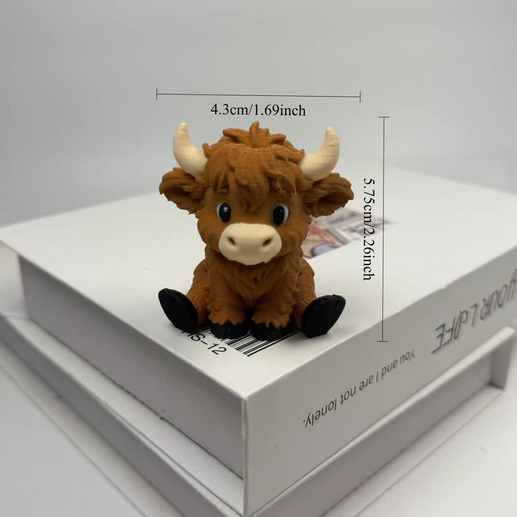 3D Printed Highland Cow Mini Figurine Desktop Micro Landscape Car Mounted Bonsai Decor Home Office Tabletop Animal Ornament Gift