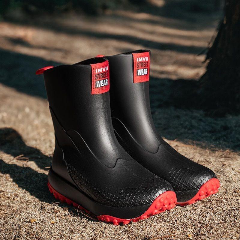 Men's Rainboots Mid-calf Style Fashion Outdoor Anti-slip Water Shoes Lightweight Waterproof Rubber Shoes Overshoes
