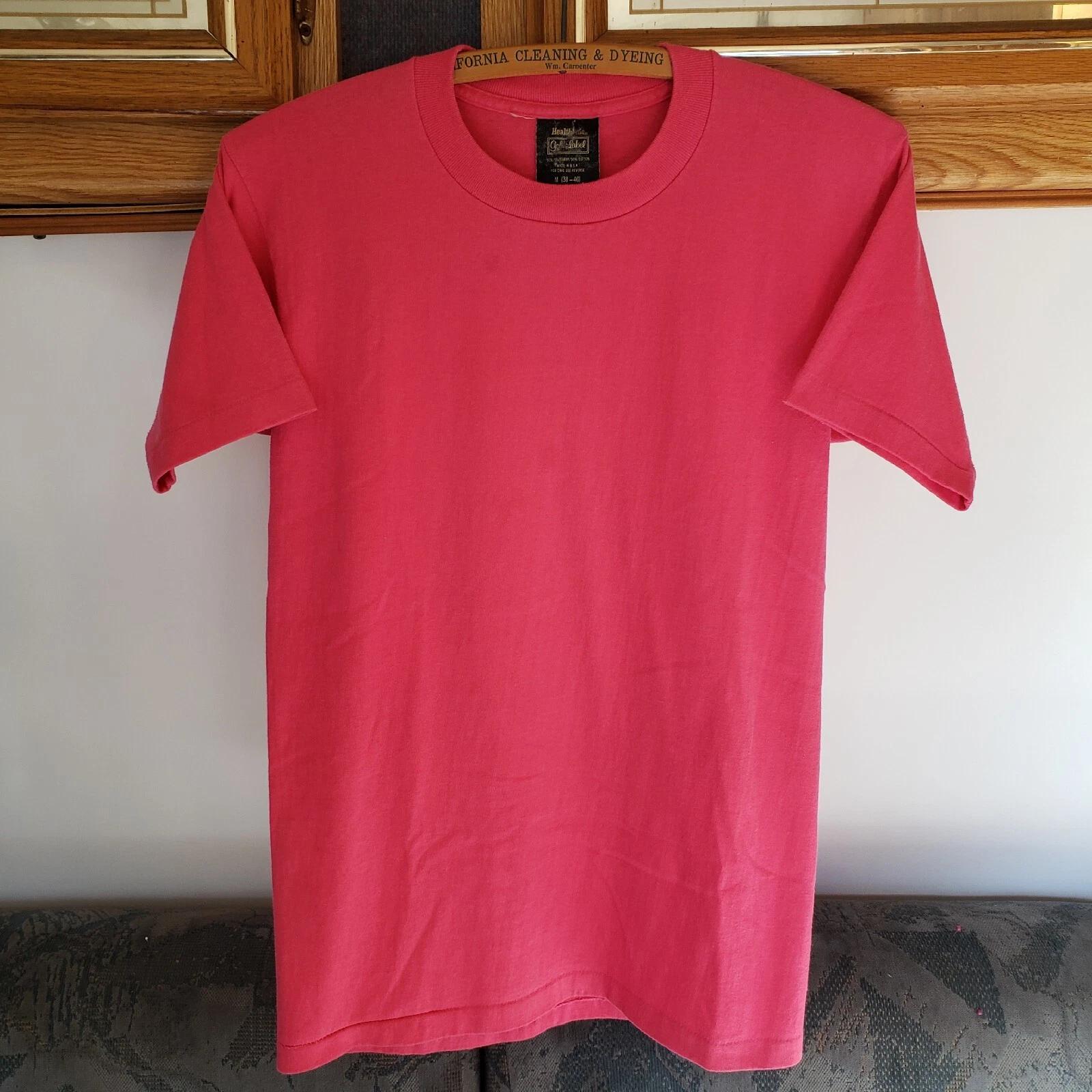 Vtg 1980s Healthknit Gold Label Mens M Blank Pink Single Stitch T-shirt Barbie S
