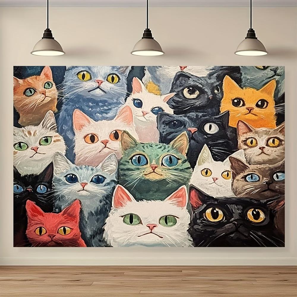 VIKAMA Colorful Cat Collage Print Wall Tapestry Vibrant Feline Art Poster Cat Lover Home Decor for Living Room  Bedroom 74x94cm(29x37in)