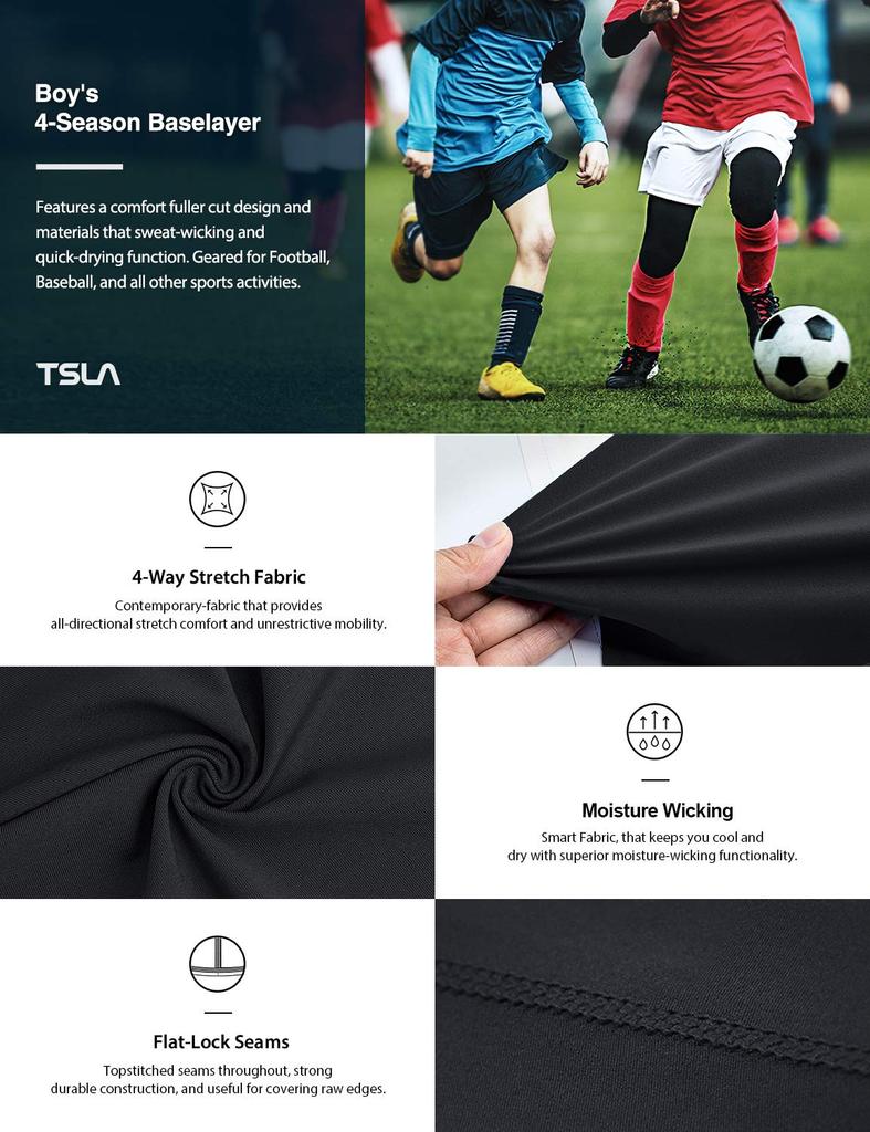 [Tesla] Compression Wear Kids Sports Tights Soccer Inner Tights Junior [Lightweight, UV Protection, Sweat Absorbent Quick Drying] Compression Running