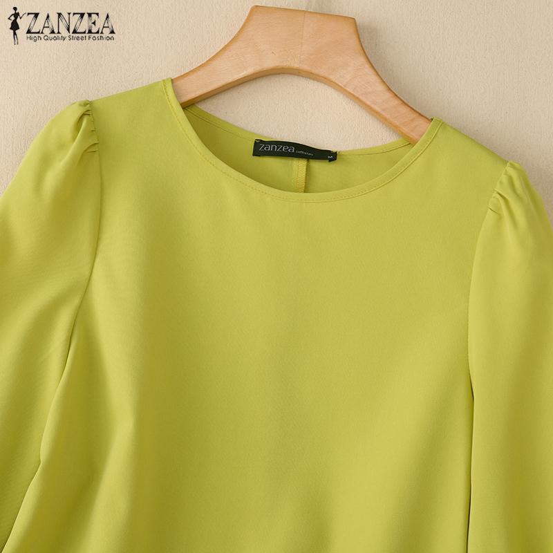 ZANZEA Women Casual Round Neck Loose 3/4 Sleeve Solid Blouse