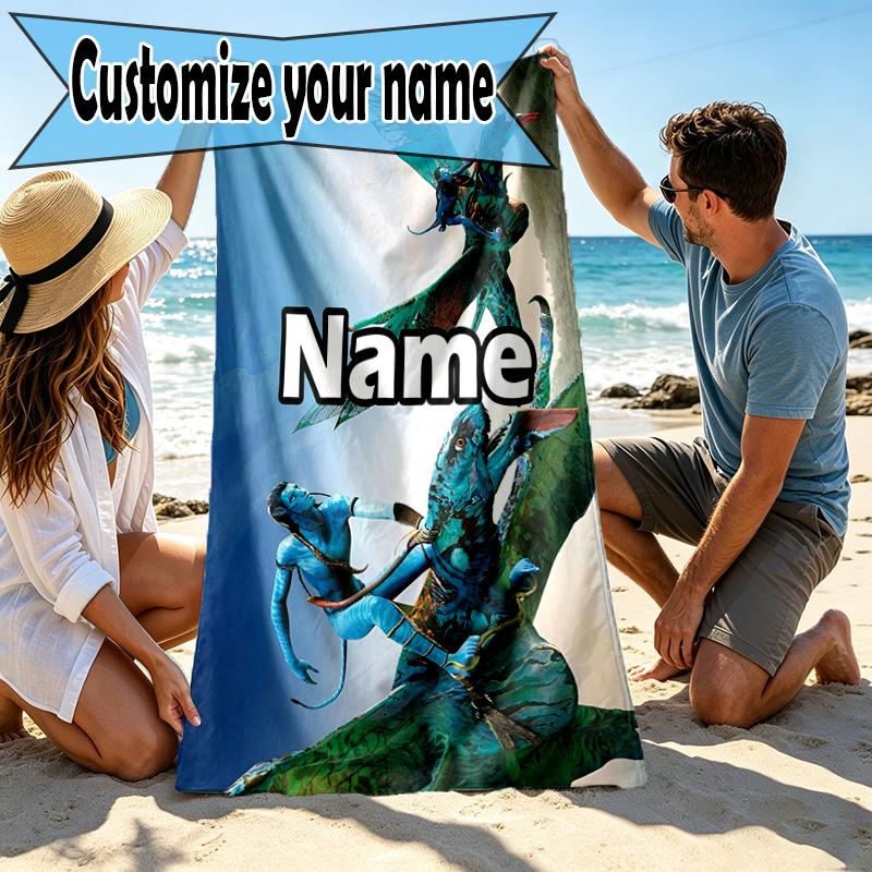 Custom Name Personalized Avatar Print Beach Towel, for Trip Camping Beach Party Home Decor, Birthday Gift for Family & Friends