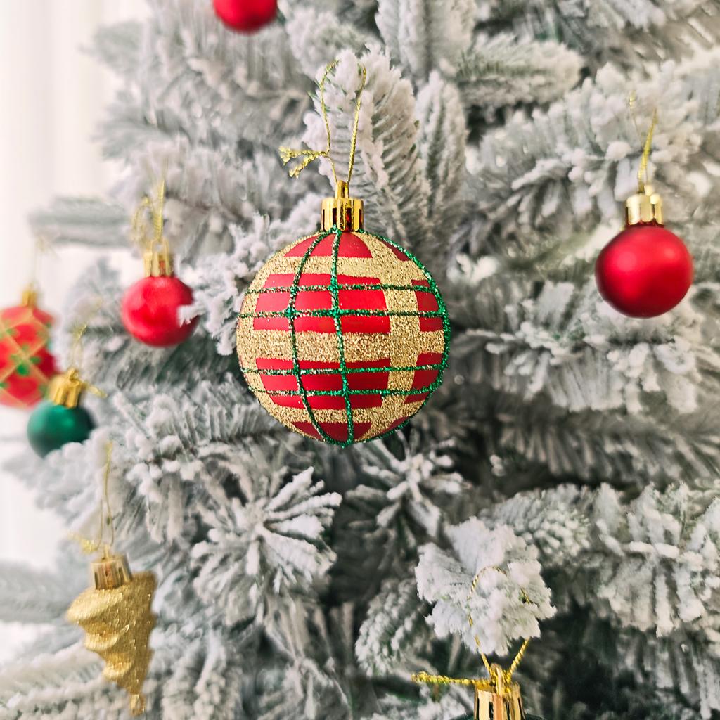 46Pcs Christmas Tree Ornaments Set Red Green White Snowflake Candy Cane Painted Baubles Holiday Home Decor
