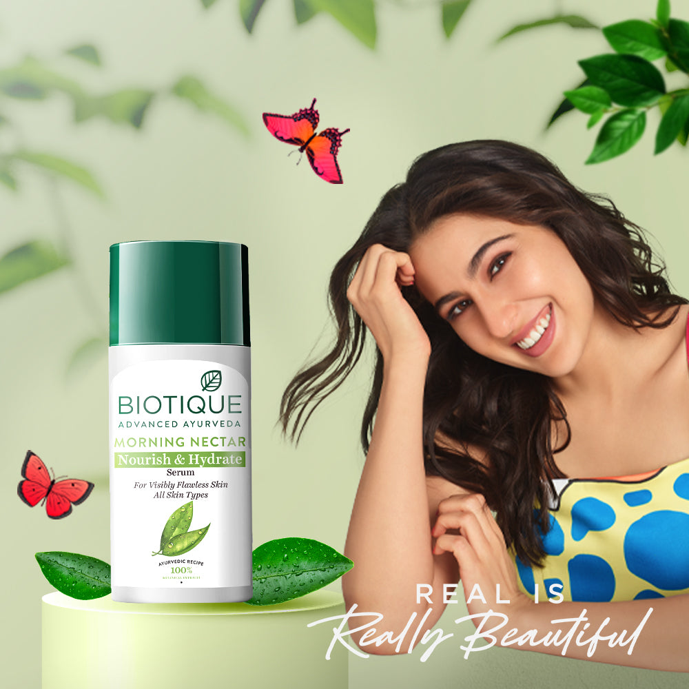 Biotique Morning Nectar Makelloses Serum 40ml – Gegen dunkle Flecken, Feuchtigkeitsspendend, Aufhellend für alle Hauttypen