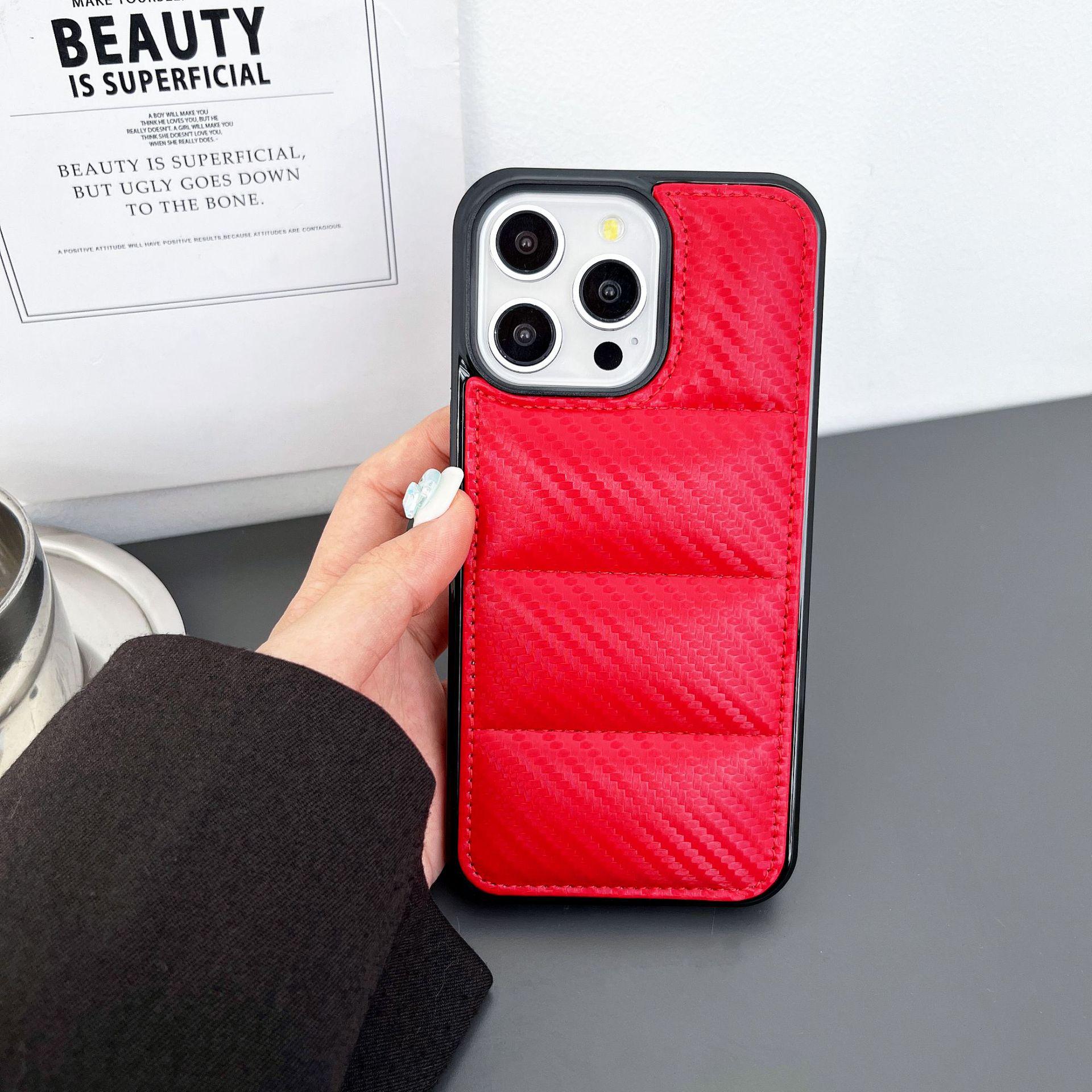 

Carbon Fiber iPhone 16/15 Pro Max Padded Down Jacket Phone Case - Durable, Creative Design for Couples. Universal for iPhone 13/14