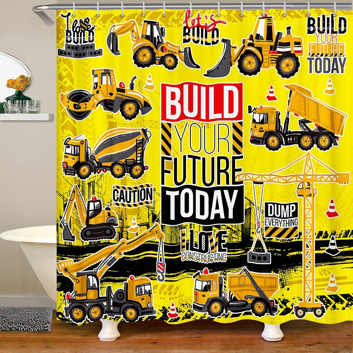 

Kids Excavator Shower Curtain Tractor Machinery Trucks Bath Curtain Construction Vehicle Shower Curtains For Boys Bathroom Decor W90xH180cm