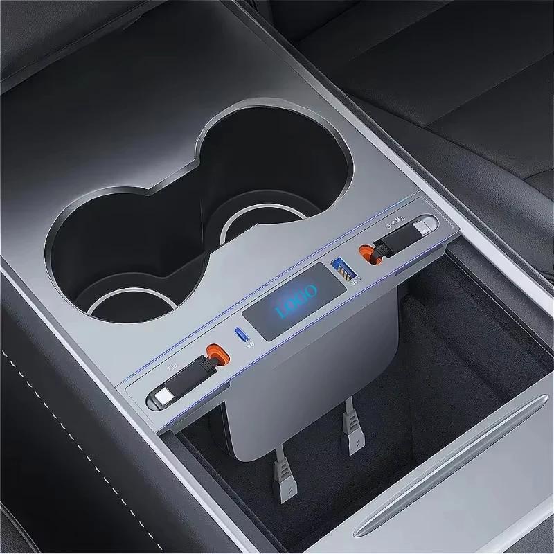 Docking Station for Tesla Model 3 Y Accessories 27W Quick Charger USB Shunt Hub Extension Center Console Smart Sensor 2025-2025