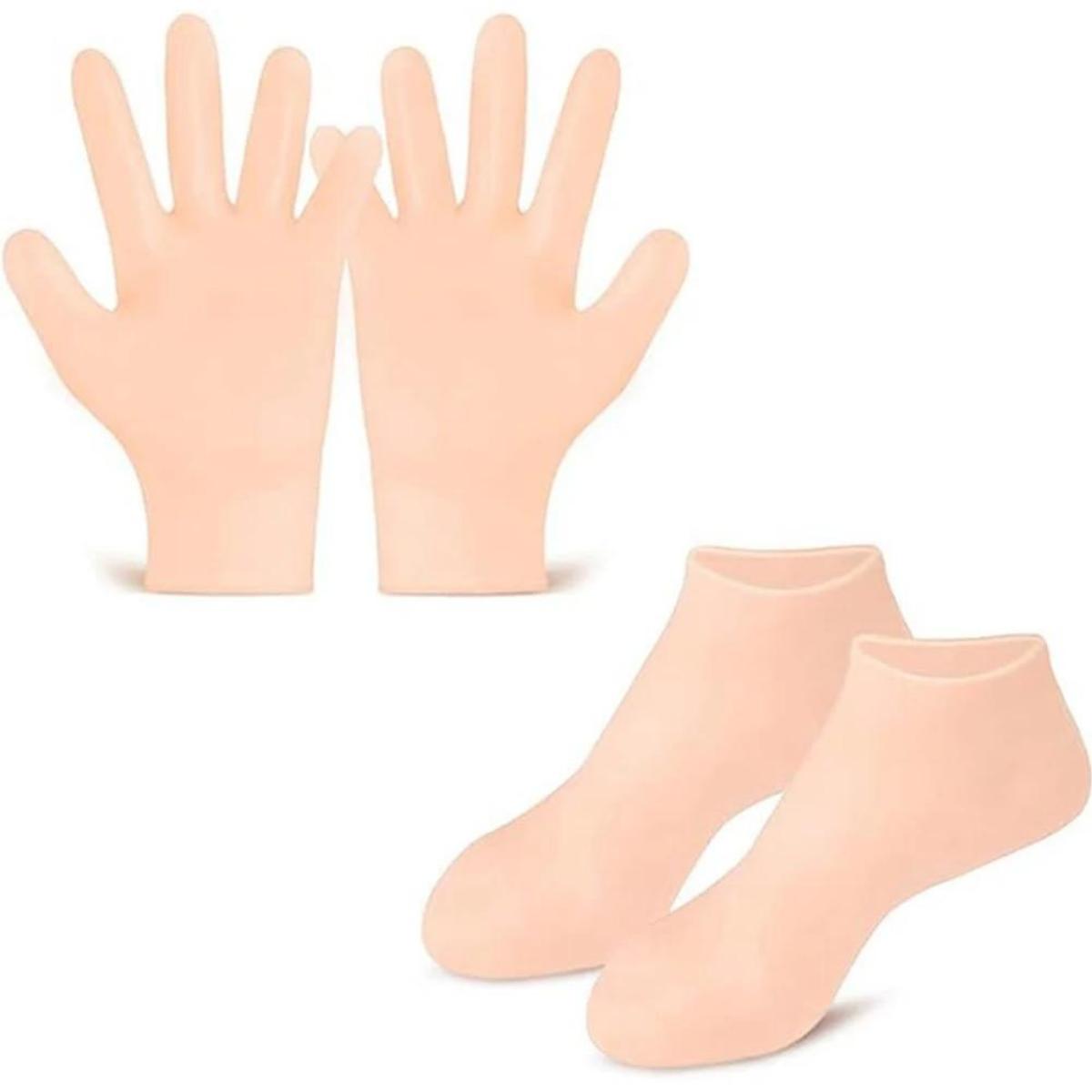 

Силиконовые отшелушивающие носки и перчатки Нескользящие спа-маска для ног и рук Защитные перчатки для рук Предотвращают сухость ухода за ногами и руками 2Pcs Socks+2Pcs Gloves бежевый