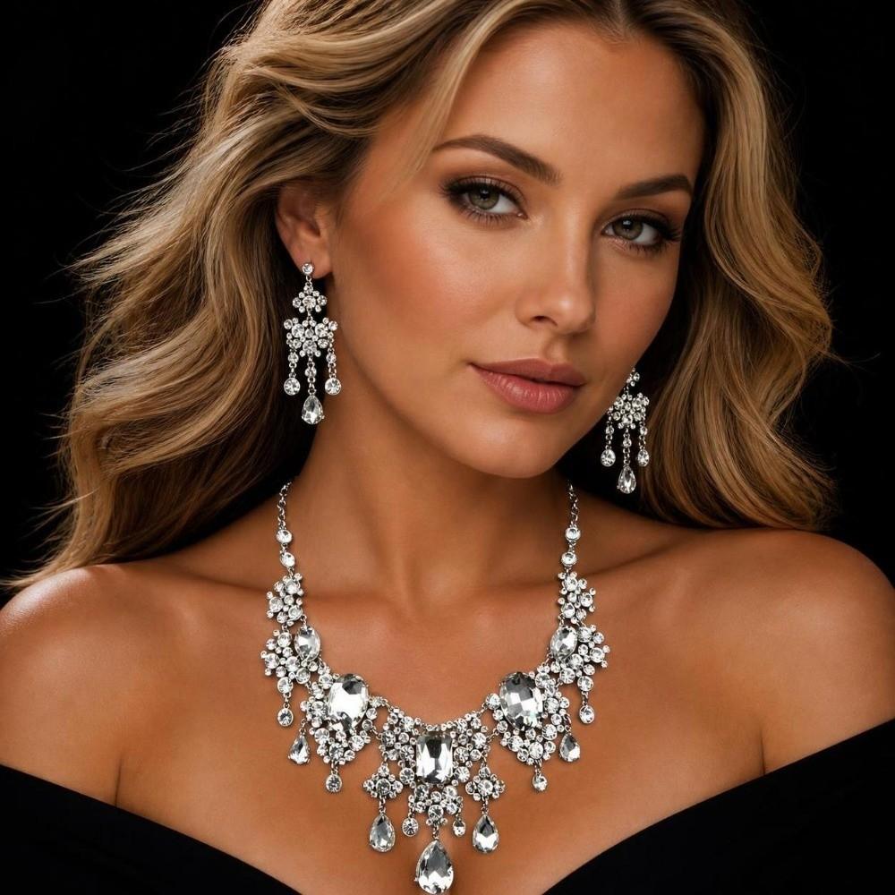 Baroque Necklace Earrings Set Elegant Waterdrop Pendant Necklace Party Dress Up
