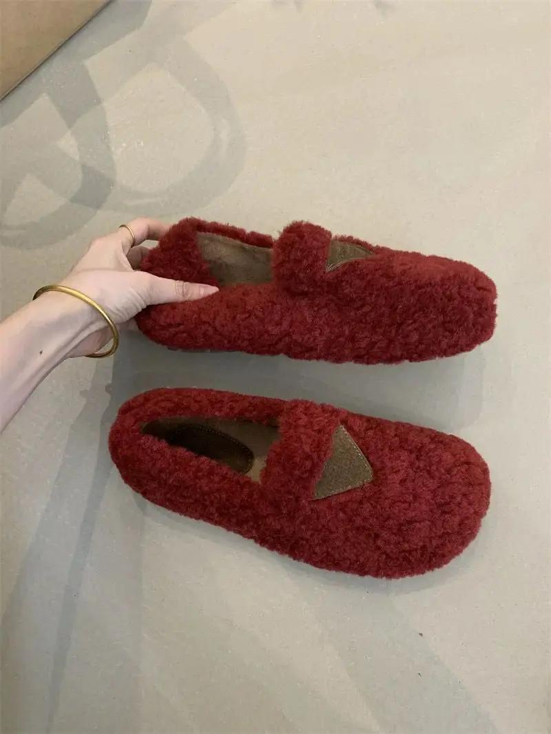 

Бархатные женские хлопковые туфли Зимние новые туфли на мягкой подошве Белые туфли Мэри Джейн Повседневные туфли на плоской подошве Роскошные дизайнерские туфли Женские туфли 35 вино красного