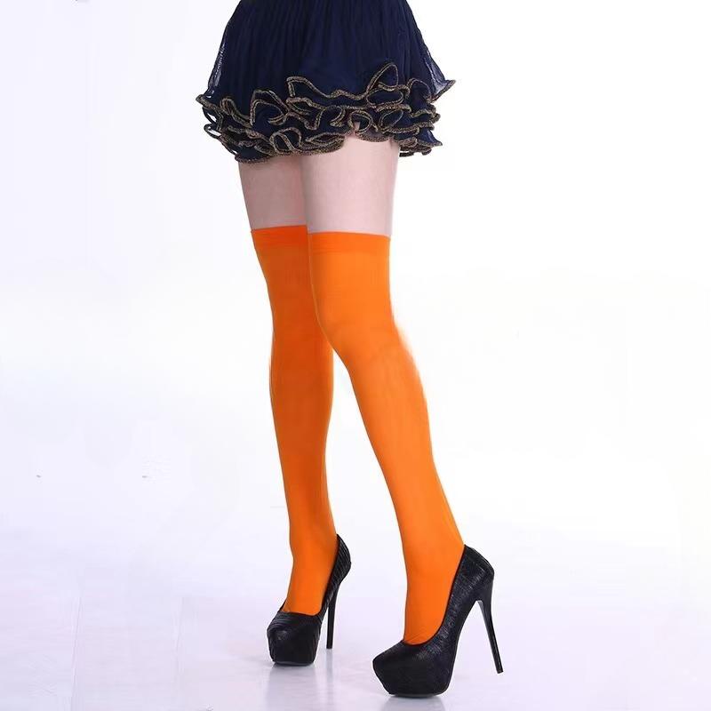 Neon Color Thigh High Stockings Women Sexy Stockings Orange Yellow Evening Party Wear Knee High Socks For Women Girls