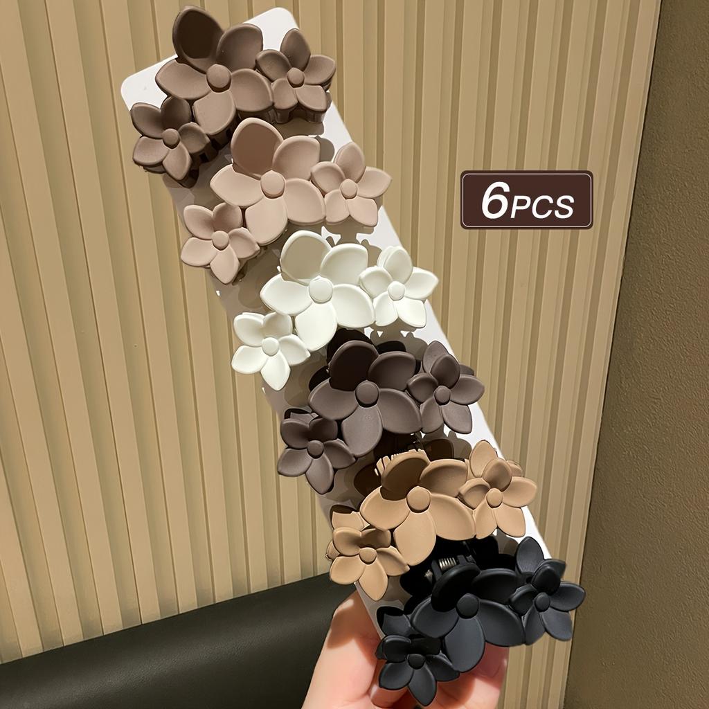 6PCS Ladies' Style Multi-Colour Simple Medium Flower Shark Clip, Perfect for Daily Use, Stylish Hair Accessories Gift