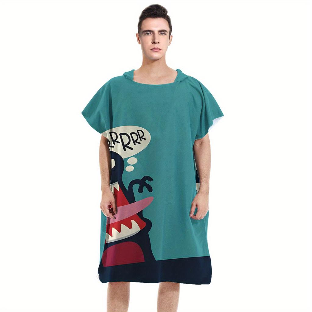 Funny Cartoon Monster Hooded Towel Kids Flat Print Cute Beast Poncho Microfiber Quick Dry Bathrobe for Pool Beach Shower