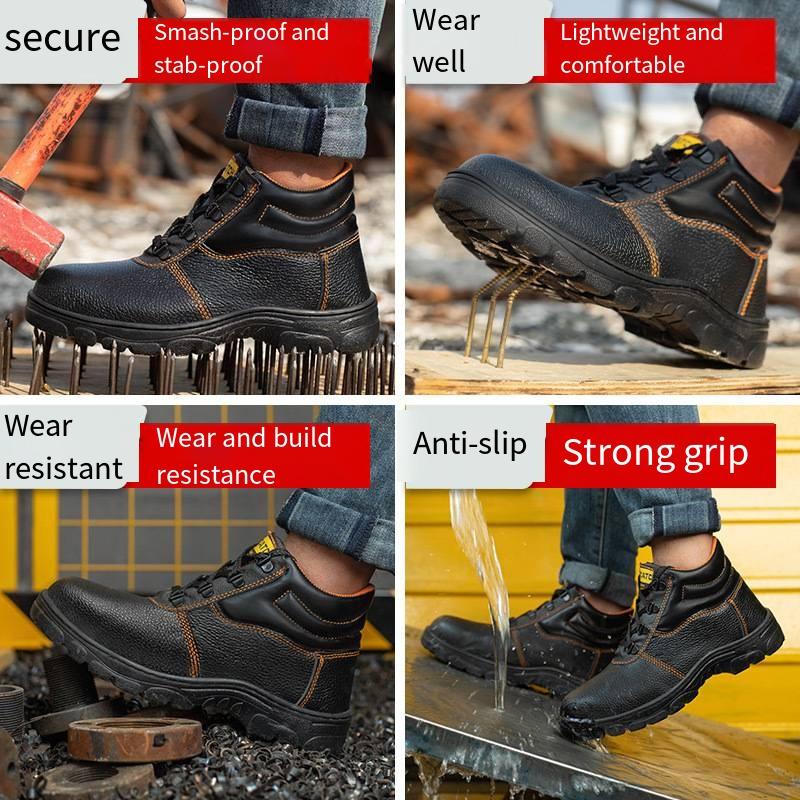 Oulylan Male Anti Smashing Work Footwear Solid Color Steel Toe Security Shoes Puncture Proof Waterproof Safety Boots for Men
