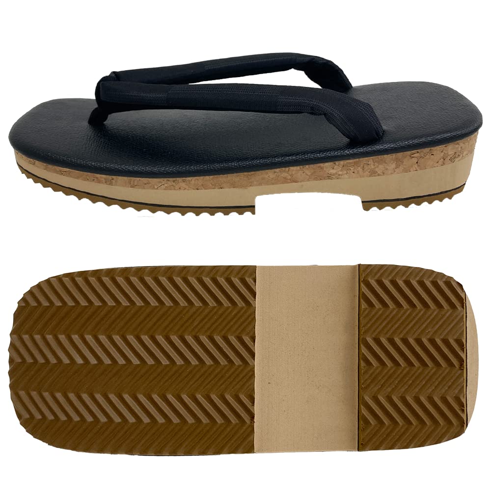 Men's Geta Sandals, Sizes 25.5-27cm, Made In Japan, Premium Silk, Black Straps, Kuzure Plaid