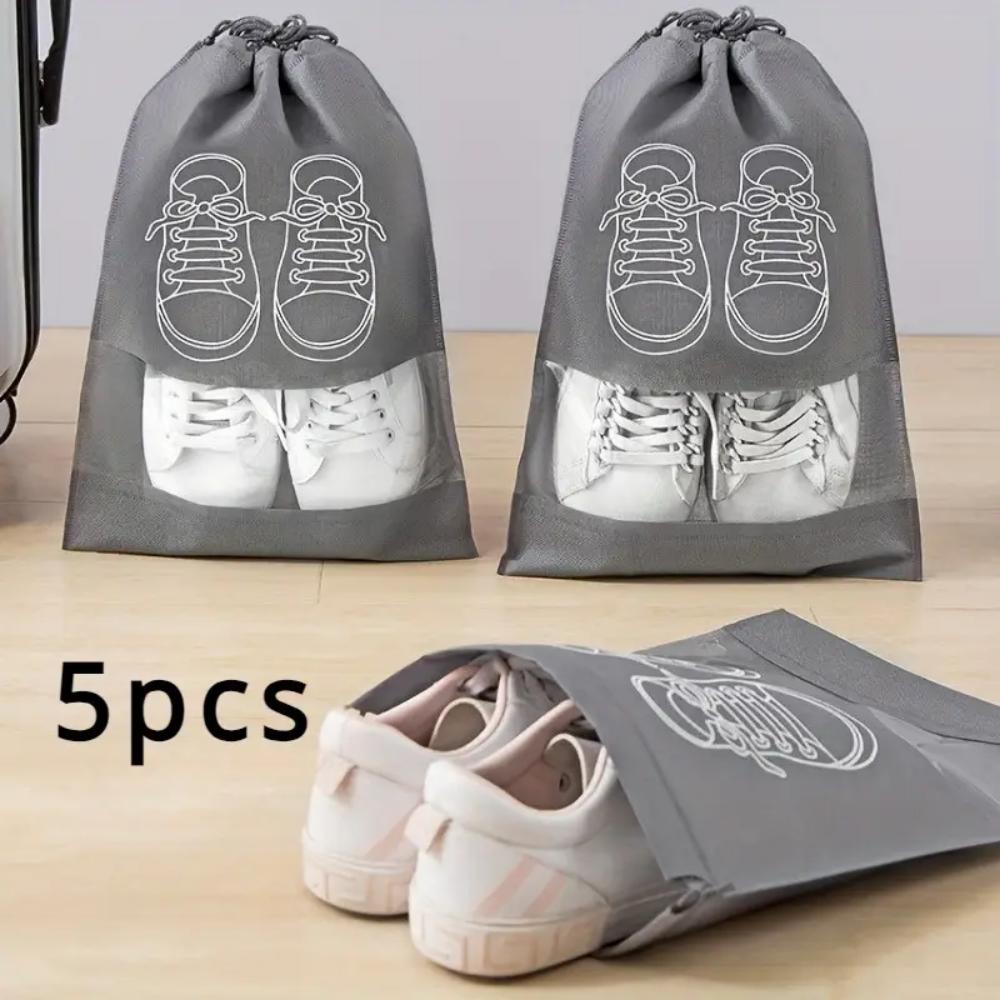 

5/10 shoe storage bags, portable waterproof dust-proof drawstring shoe bags with transparent slots, suitable for daily use and t 26.5x36cm