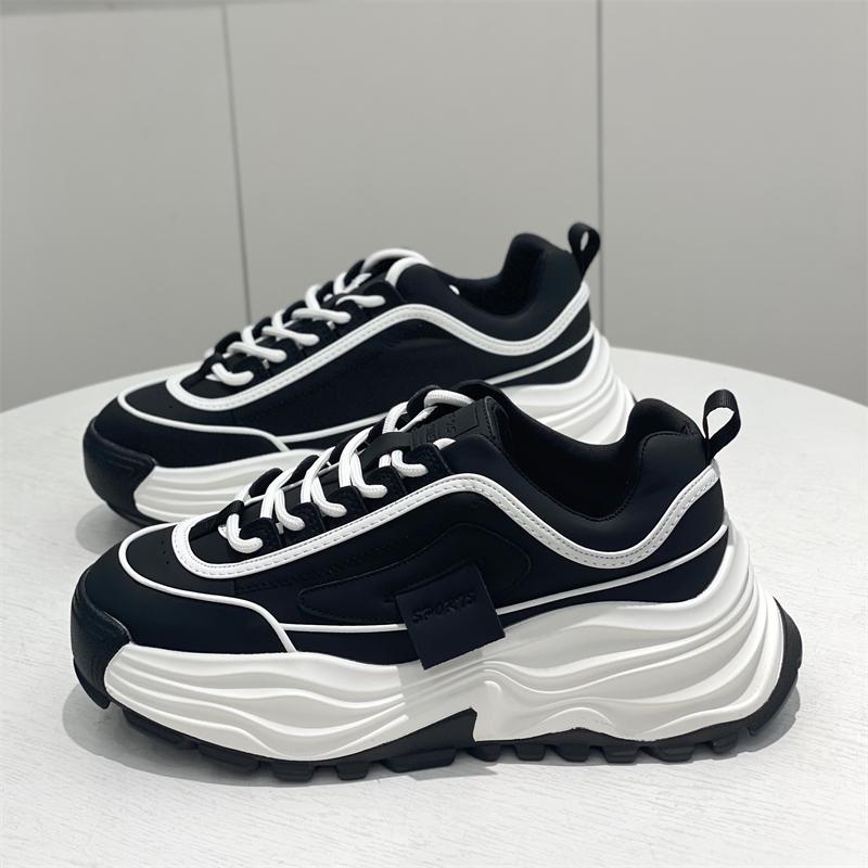 

Shougu, аутентичные кожаные туфли для папы на толстой подошве, женские осенние новые спортивные туфли для отдыха, маленькие белые трендовые туфли 37 чёрный