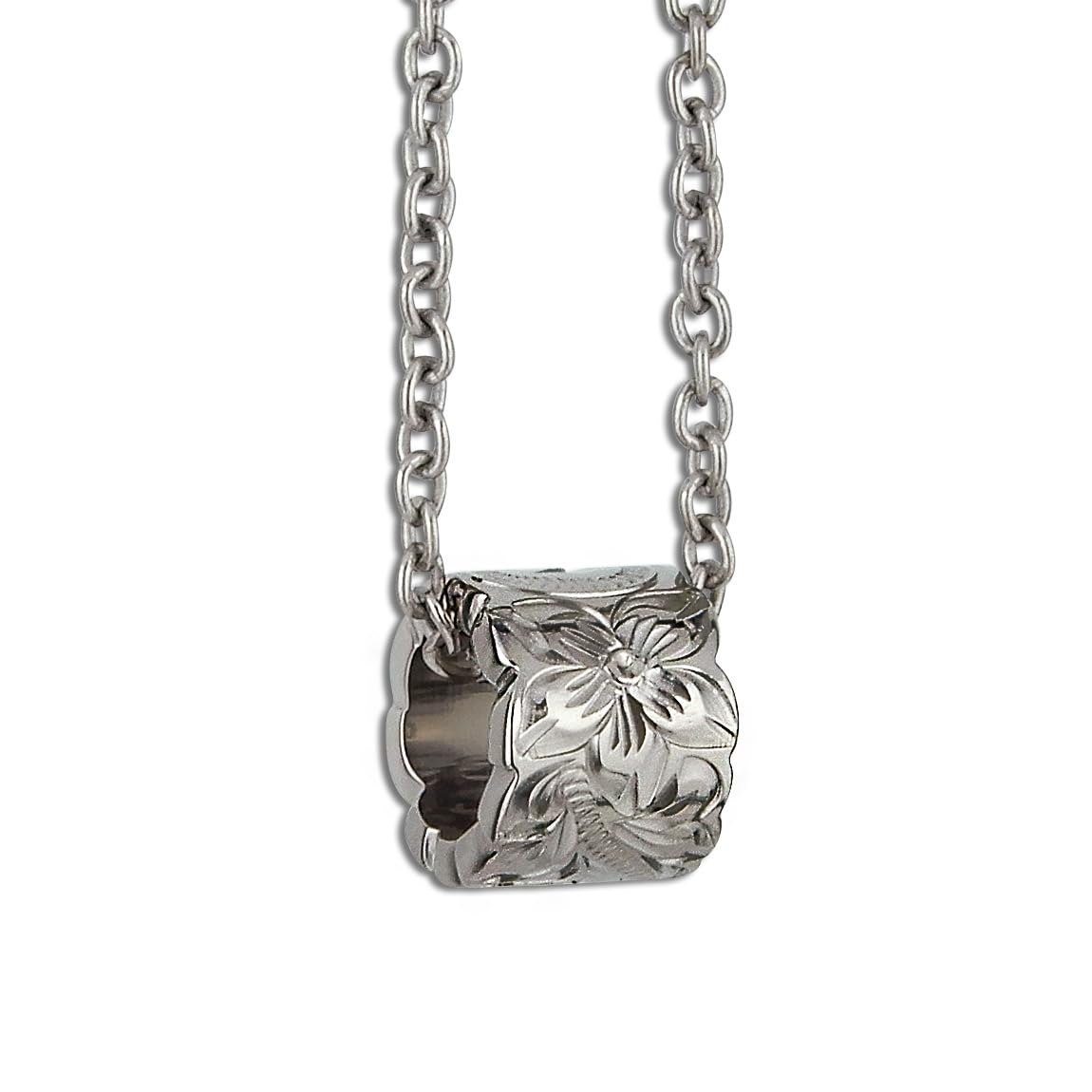 

Hawaiian Jewelry Necklace Titanium Ring Cutout Plumeria Scroll with Titanium Chain 45cm [Alohalokahi]