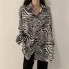 Retro Zebra Print Shirt for Women Baggy Blouse Streetwear Korean Style Black Long Sleeve Tops for Girl